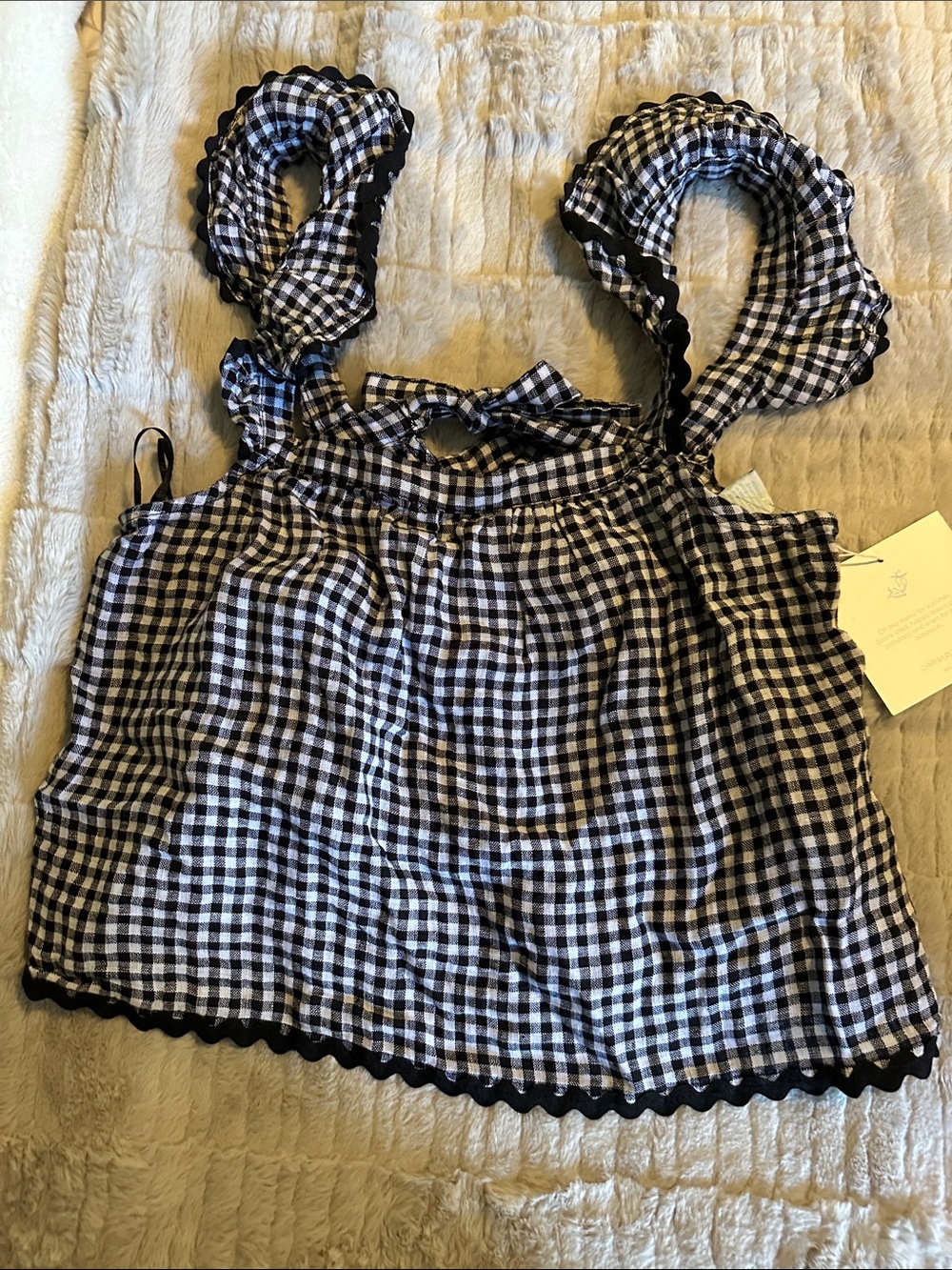 Cynthia Rowley Black and White Gingham Ruffle Tank